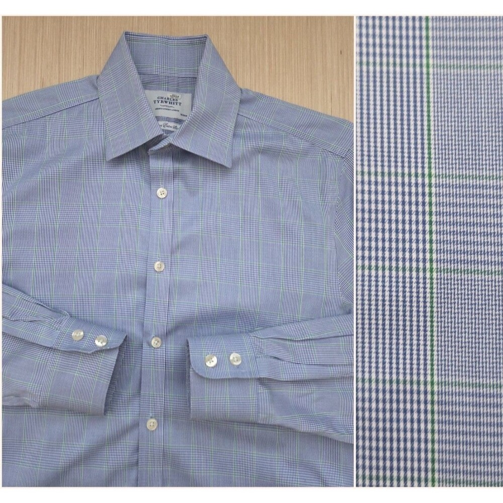 Charles Tyrwhitt Men's Blue Plaid Dress Shirt 15/34 Extra Slim Fit Button Down
